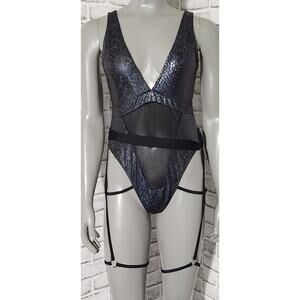 Rave Wear Snakeskin Print Sexy One Piece Swimsuit Leg Rings Womens Size Large